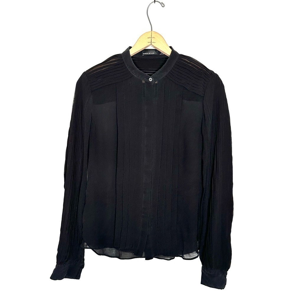 Karen Millen | Black Silk Pleated Button Down Top Size 10